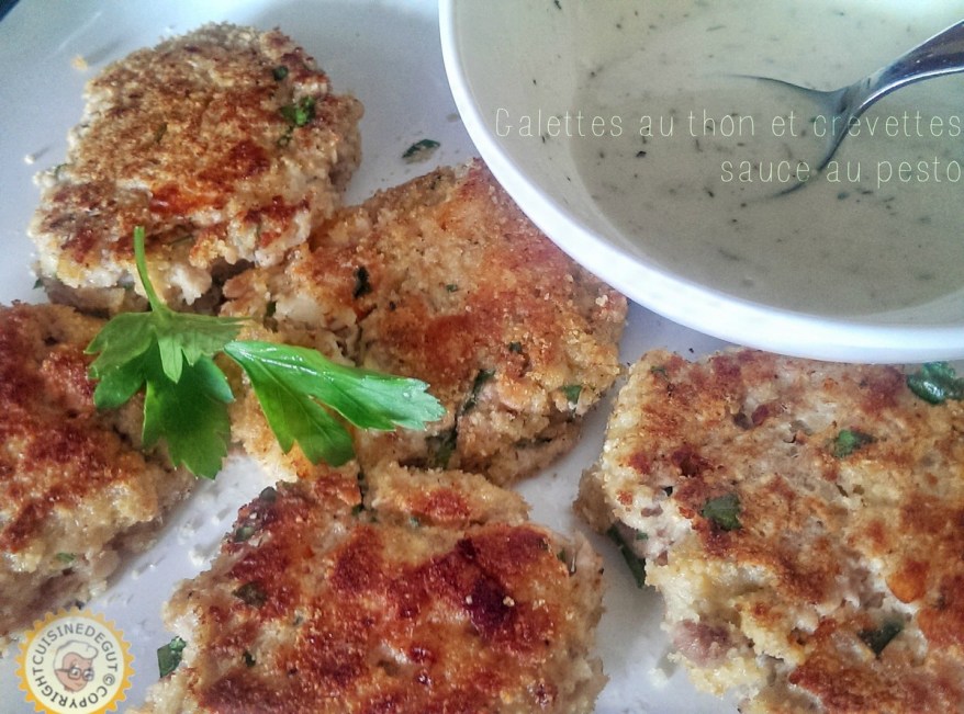 Galette au thon et crevettes sauce au pesto0