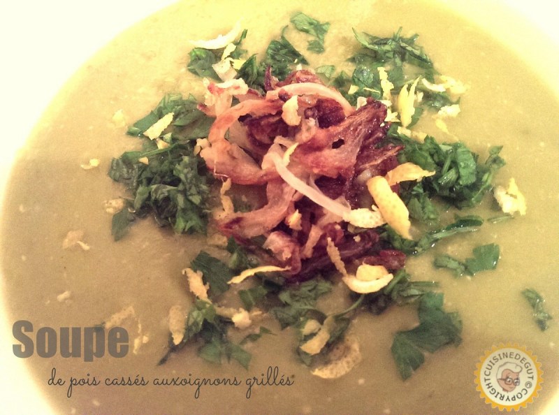 Soupe de pos cassés aux oignons grillés