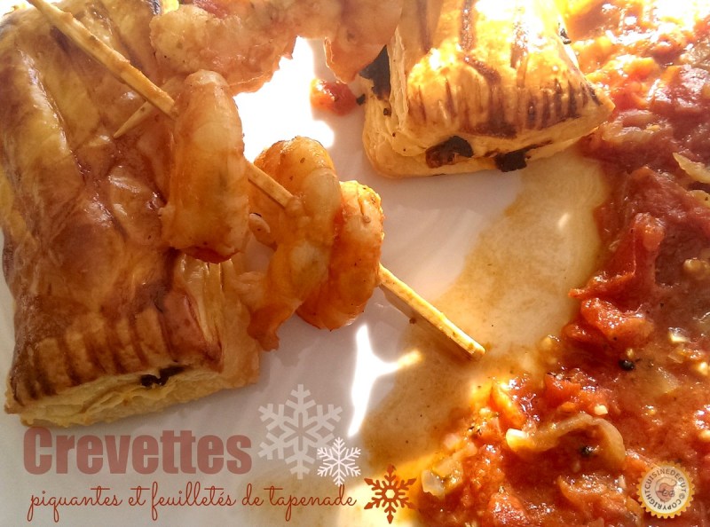 Crevettes piquantes et feuilletés de tapenade