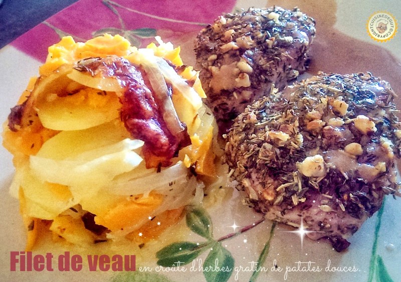 Filet de veau en croûte d'herbes et gratin