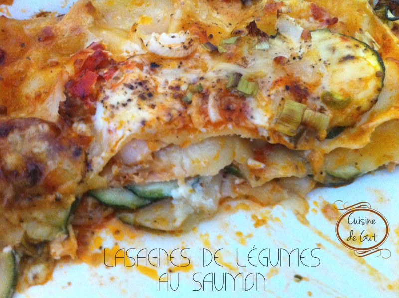 Lasagnes de légumes au saumon part coupée
