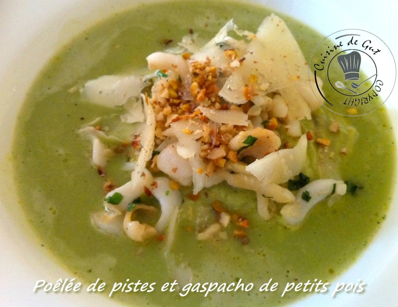 Poêlée de seiches et gaspacho de petits pois