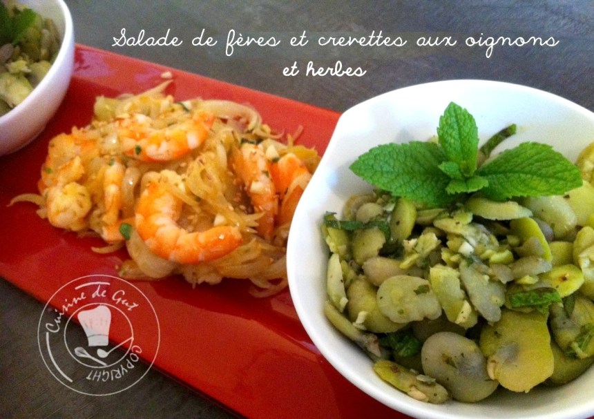 Salade de fèves et crevettes aux oignons