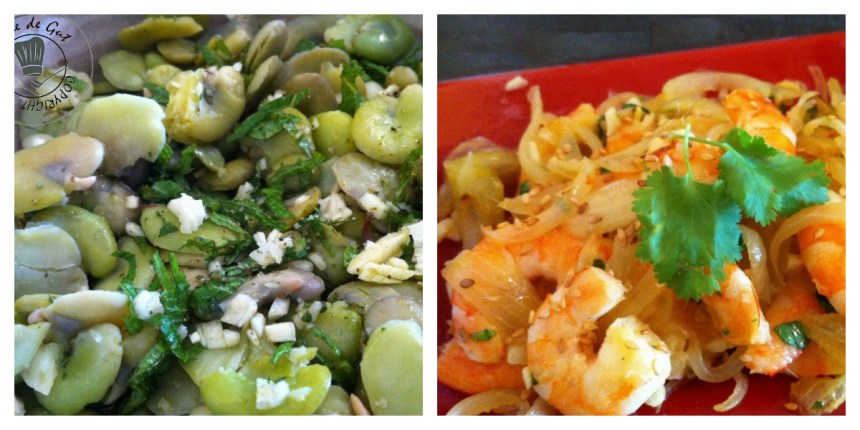 Salade de fèves et crevettes collage