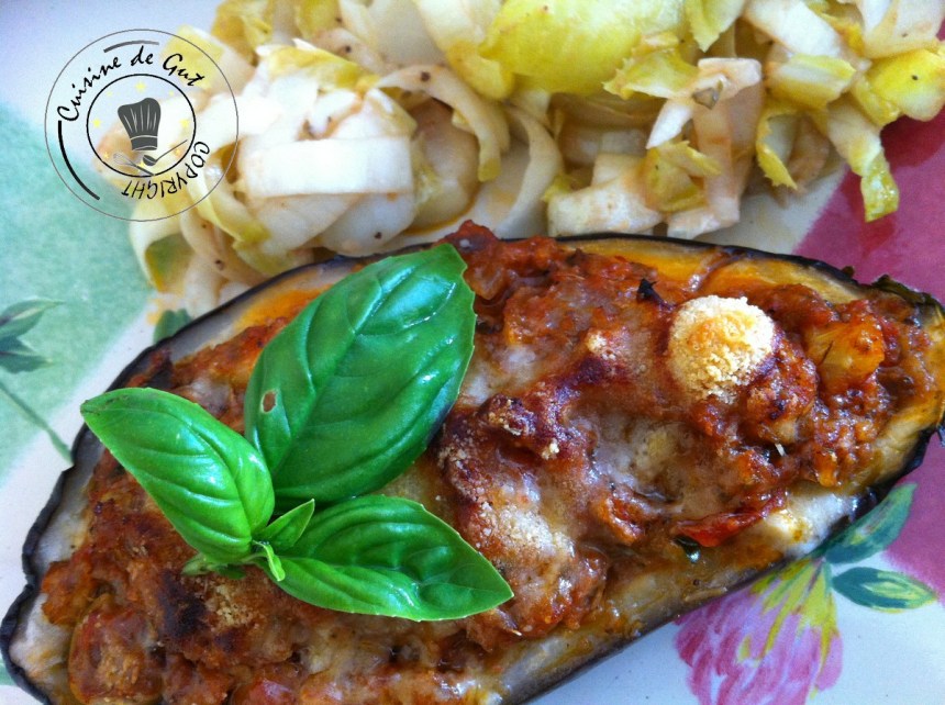 Aubergines farcies poisson provençal assiette