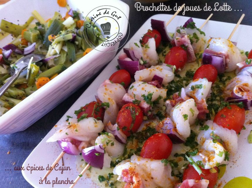 Brochettes de joues de lotte épices cajun 2 plats