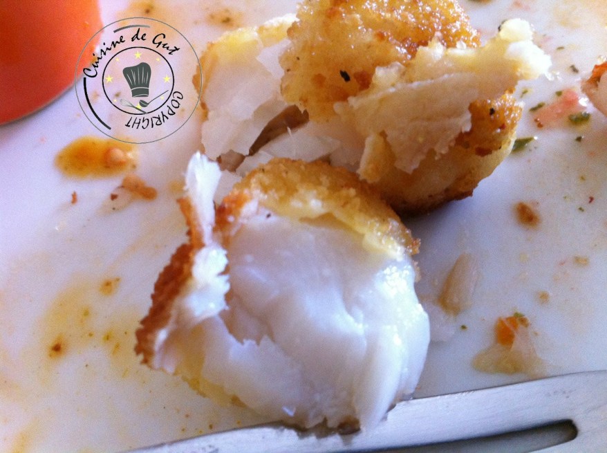 Crevettes et cabillaud panés sauce mandarine, fruits de la passion