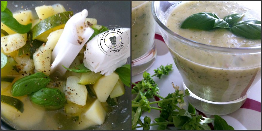 Soupe froide de courgettes et chavroux collage