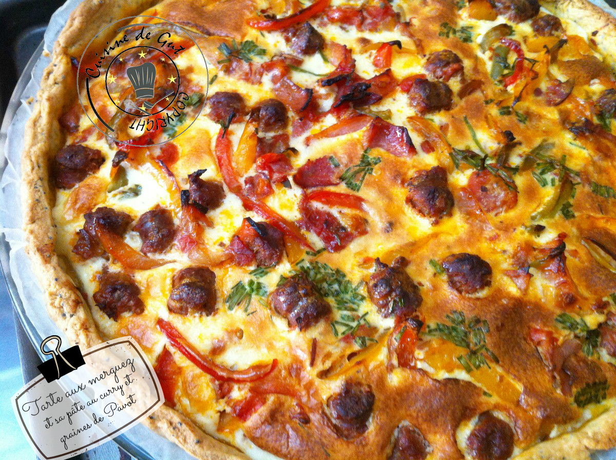 Tarte aux merguez et sa pâte curry et graines de pavot