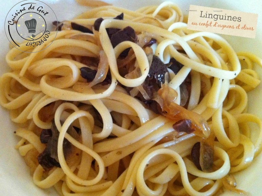 Linguines au confit d'oignons et Olives