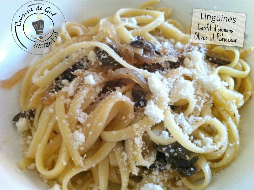 Linguines au confit d'oignons olives et parmesan