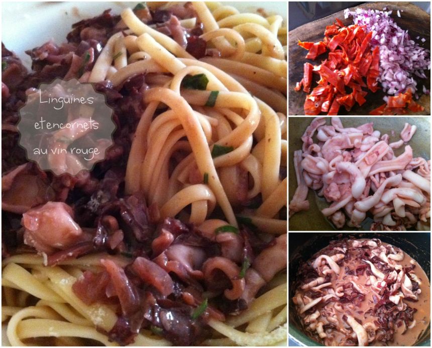 Linguines et encornets au vin rouge 2