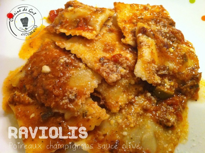 Raviolis poireaux champignons sauce olive