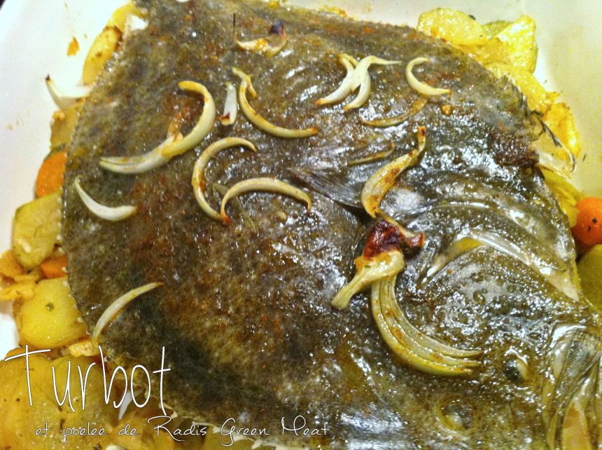 Turbot et poêlée de radis green meat