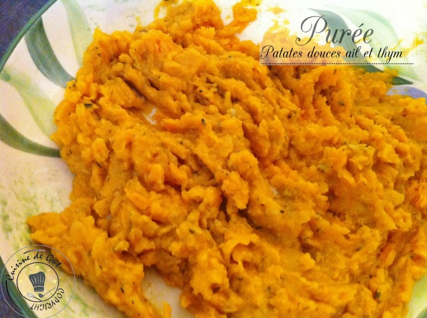 Purée de patates douces ail thym