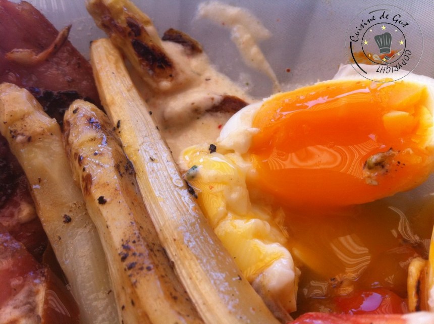 10 Plancha de pancetta asperges oeuf crevettes et crème de parmesa5
