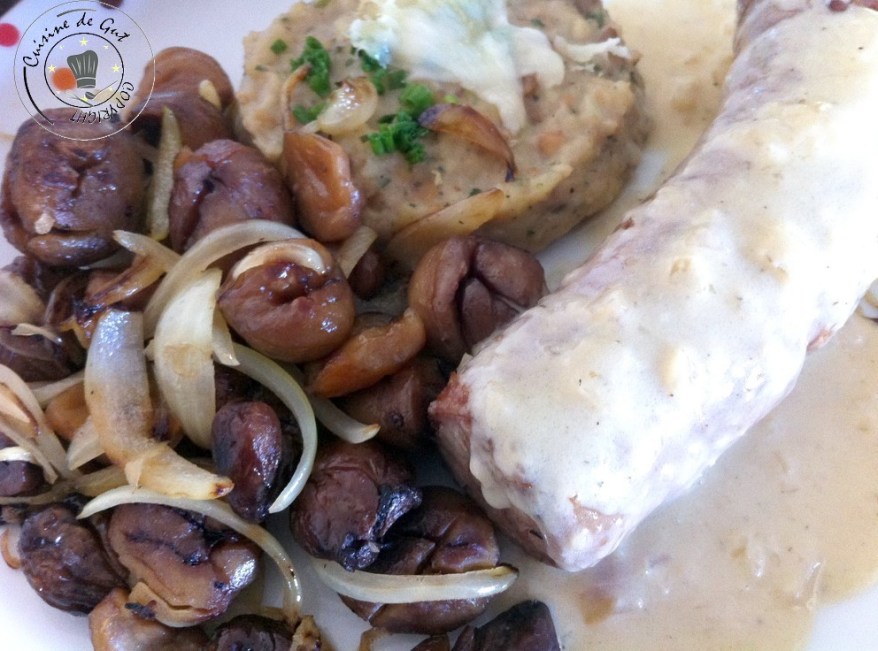 9 andouillettes chataignes sauce tête de moine