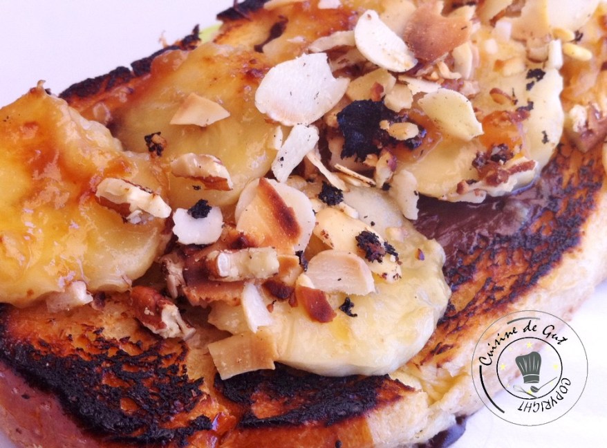 Brioche bananes et chocolat fondu sur plancha