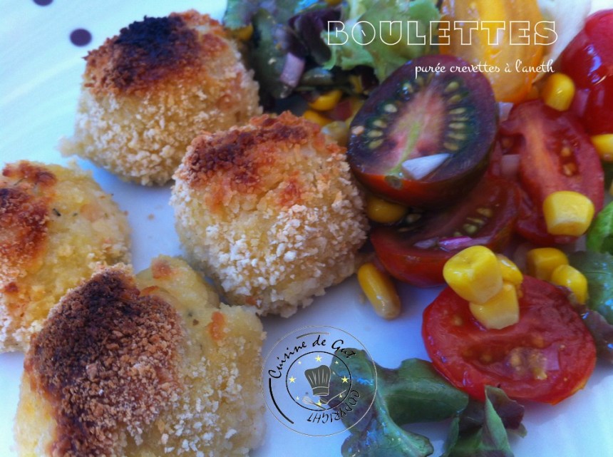 Boulettes crevettes purée à l'aneth