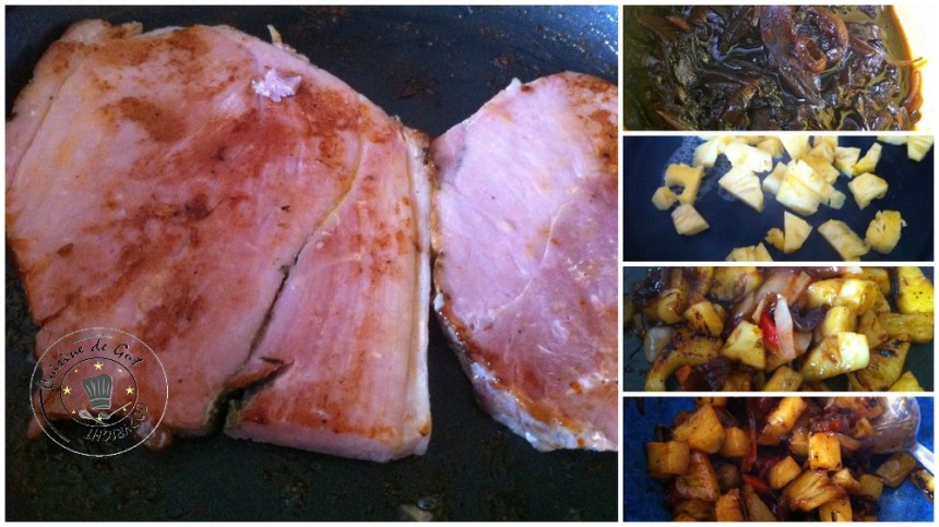 Jambon grillé en sucré salé d'ananas et chutney d'oignons