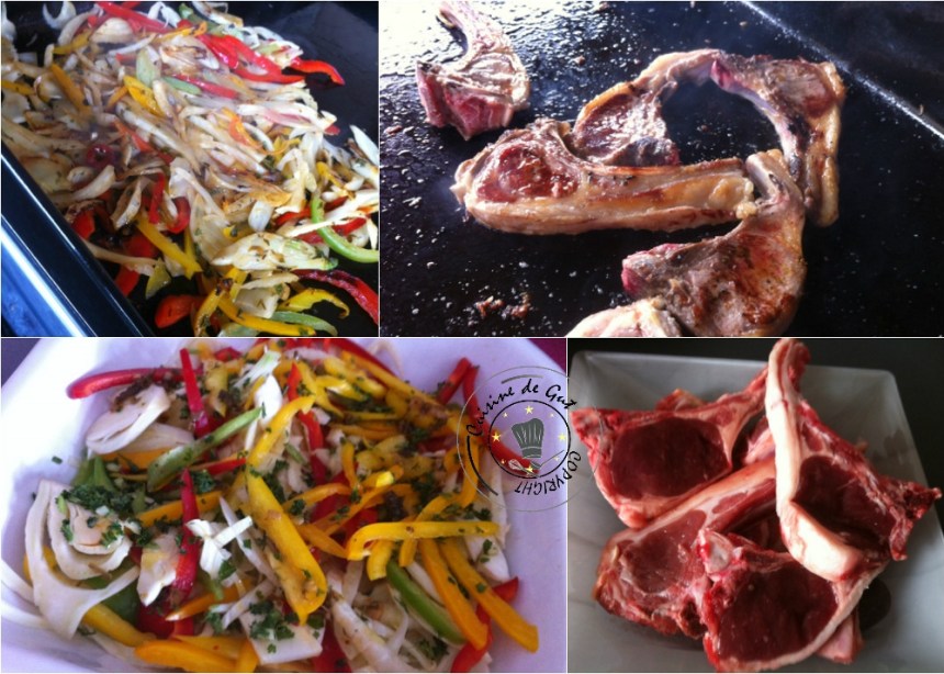 Plancha de poivrons fenouil et cotes d'agneau2