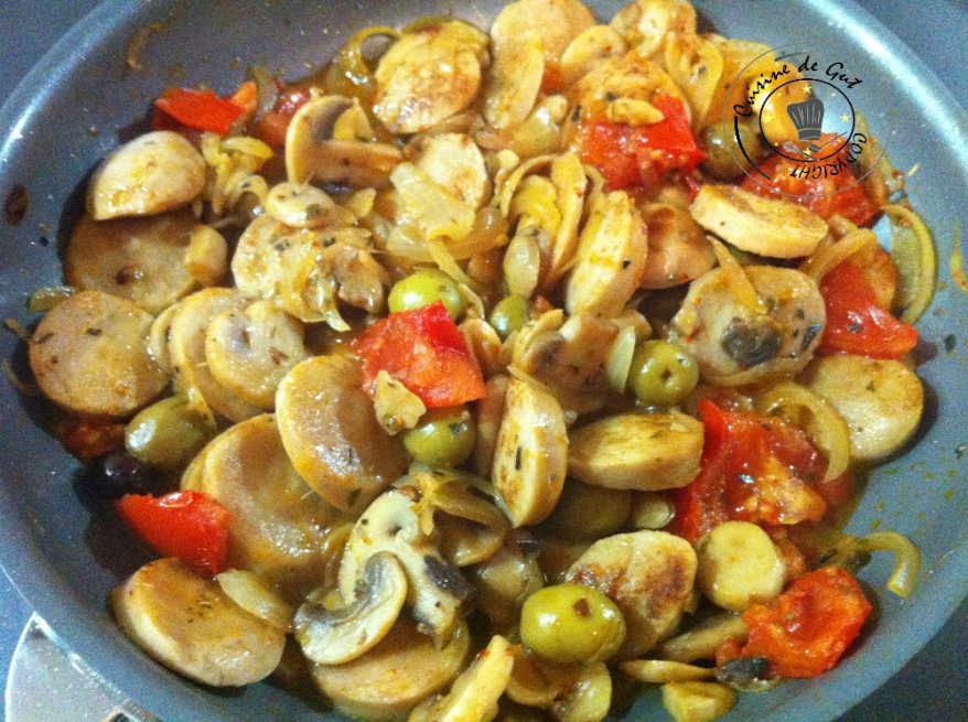 Poêlée de boudin et champignons aux olives2