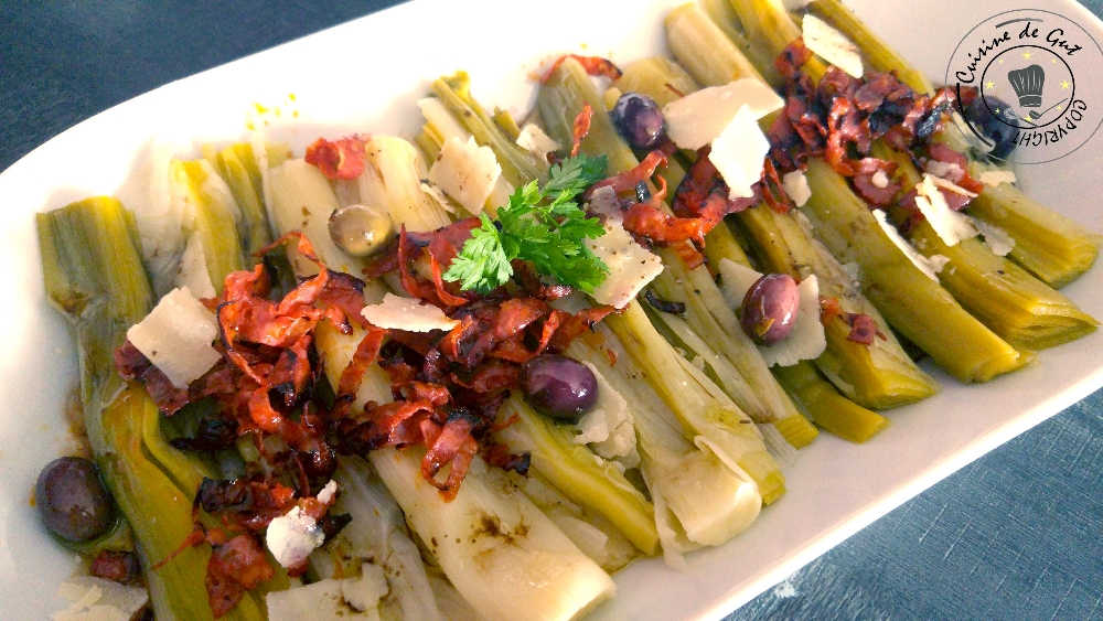 Poireaux vinaigrette au chorizo et parmesan