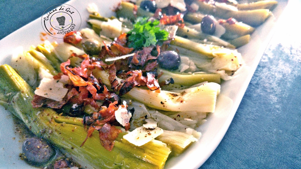 Poireaux vinaigrette au chorizo et parmesan1