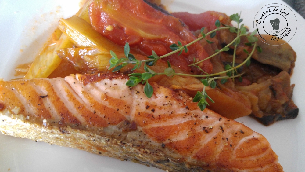 SAUMON FENOUIL ET AUBERGINES AU THYM CITRON ET MENTHE