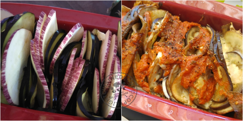 Gratin d'aubergines striées et violette mozza et sauce tomate3