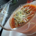 Panna cotta de tomates aux germes de poireaux, basilic et&nbsp;Atsina1