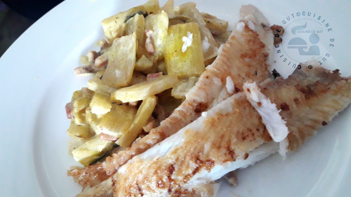 Filets de sole et cardes de blettes crème et colombo