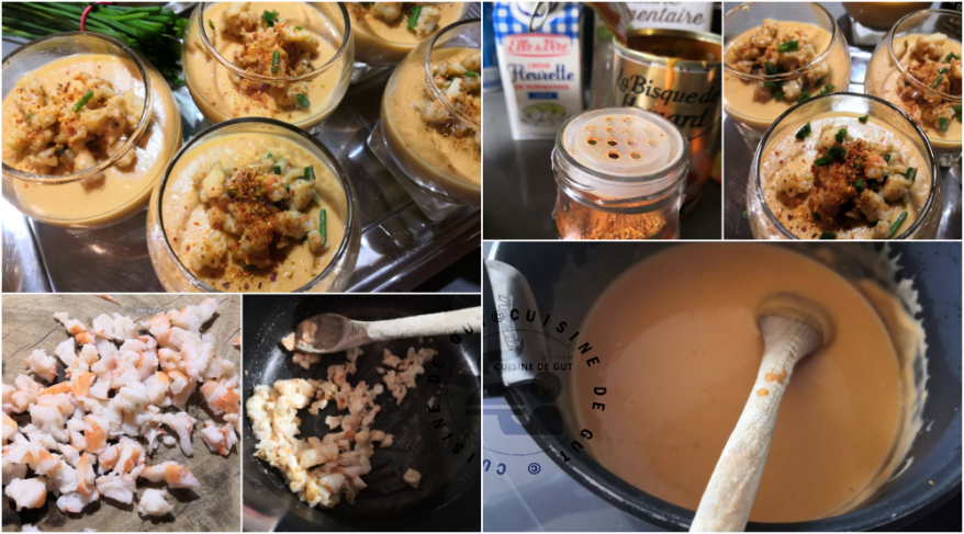Panna cotta à la bisque de Homard crevettes au Cognac et piment d