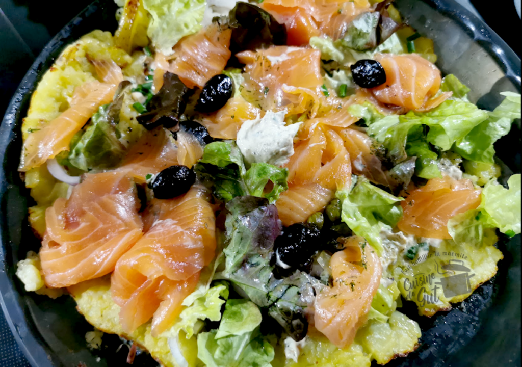 Galette de pommes de terre au saumon fumé, fromage frais Câpres et Olives de&nbsp;Nyons