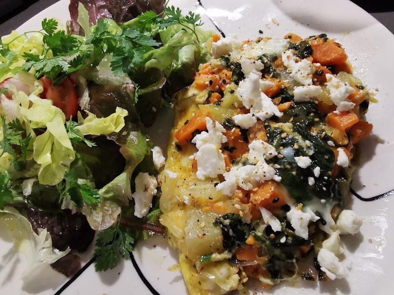 Frittata aux 2 patates, épinards et&nbsp;feta